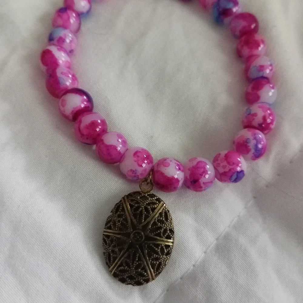 New photo locket beaded statement bracelet hand crafted vintage media